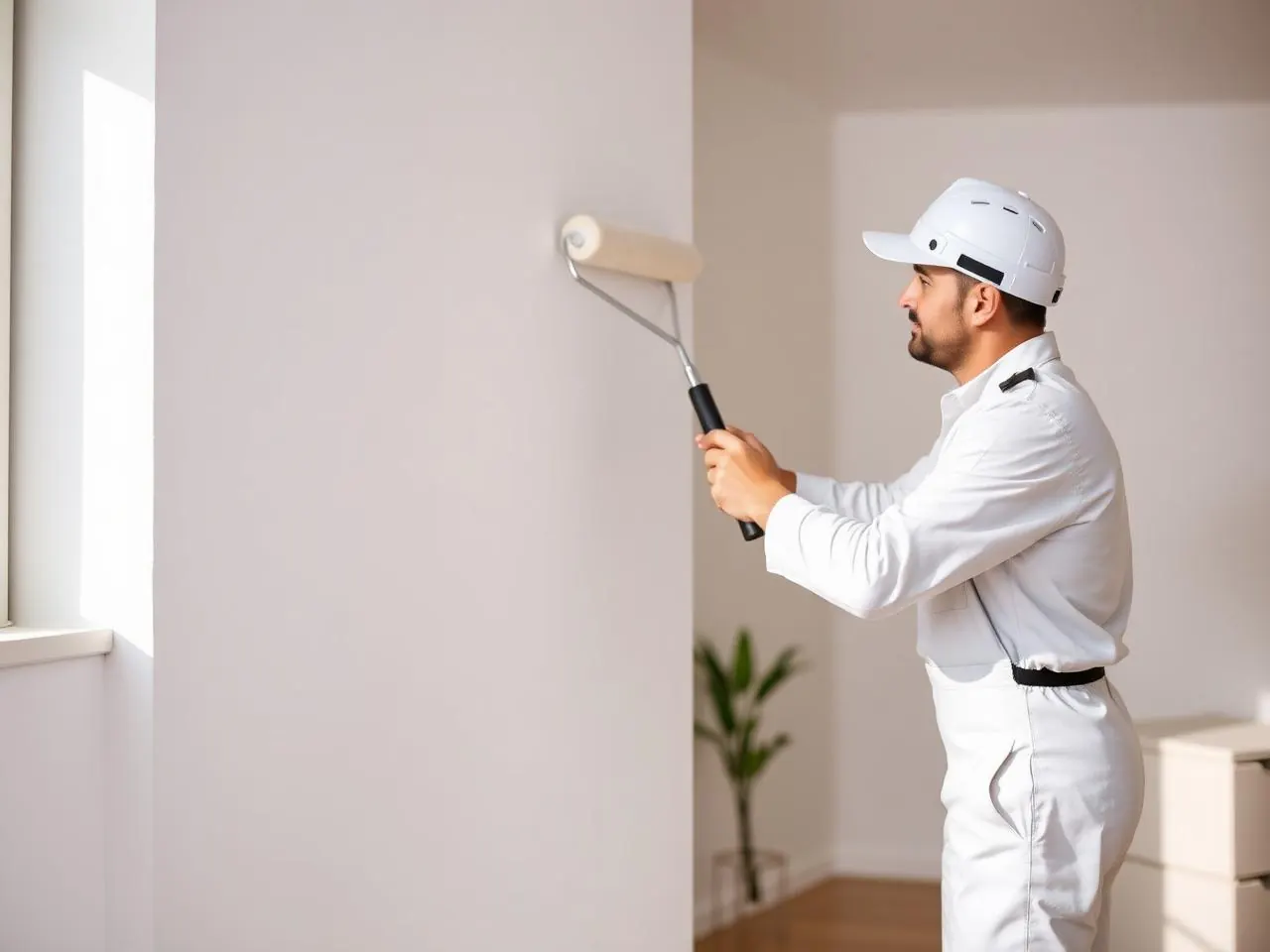 Pintor profissional da Manoah Engenharia executando pintura de ambiente residencial em São Paulo